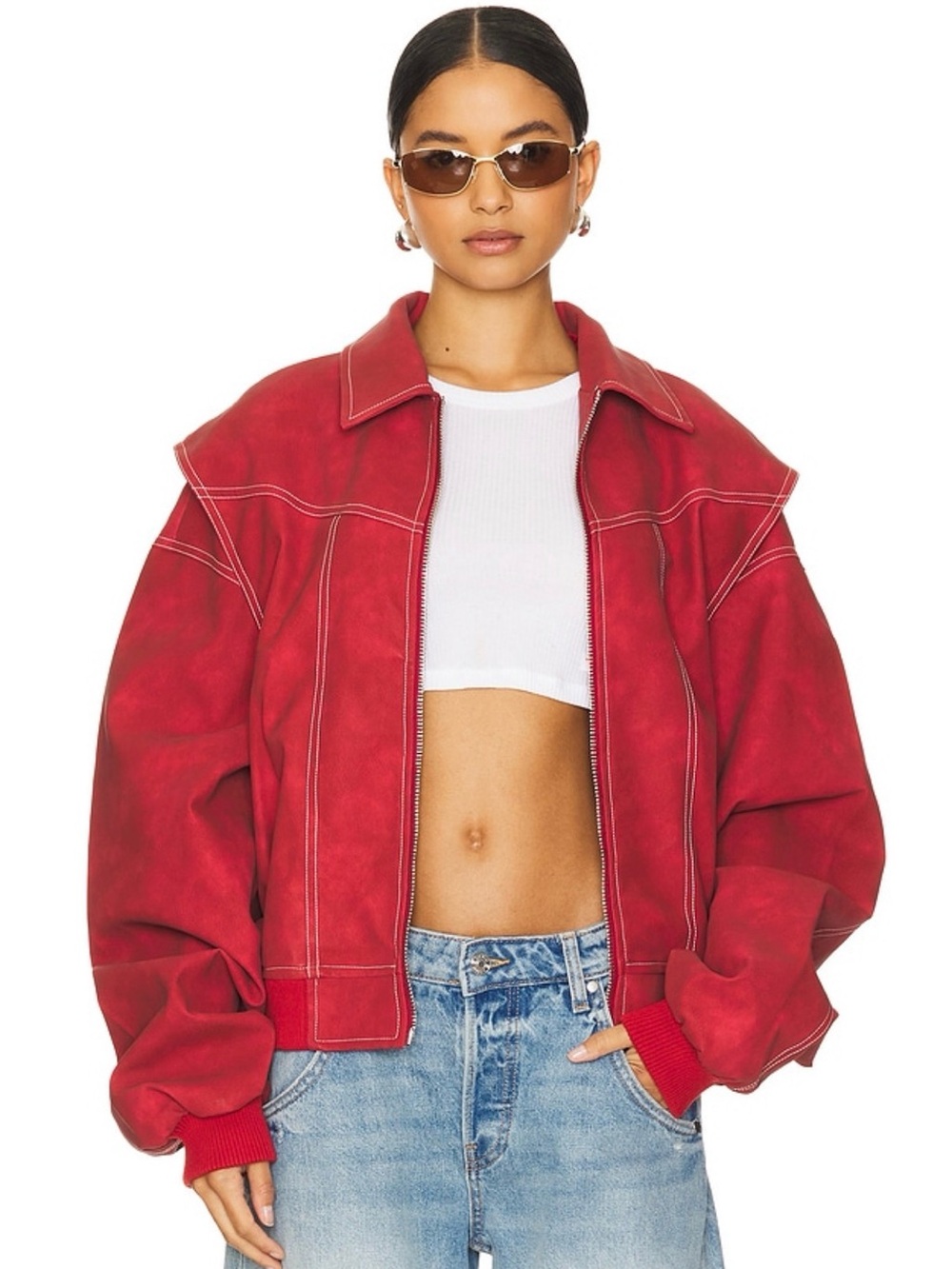 LIONESS Vista Bomber Jacket in Crimson